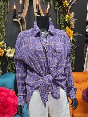 Free People Purple Plaid Button-Down Shirt